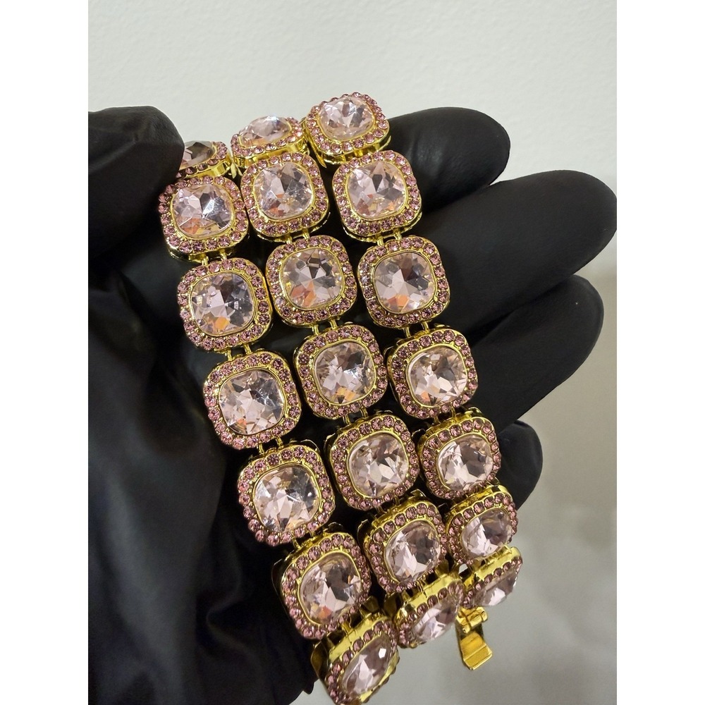 tennis chain pink & gold necklace iced out vvscz over stainless 22inch 12.5mm - Picture 5 of 7